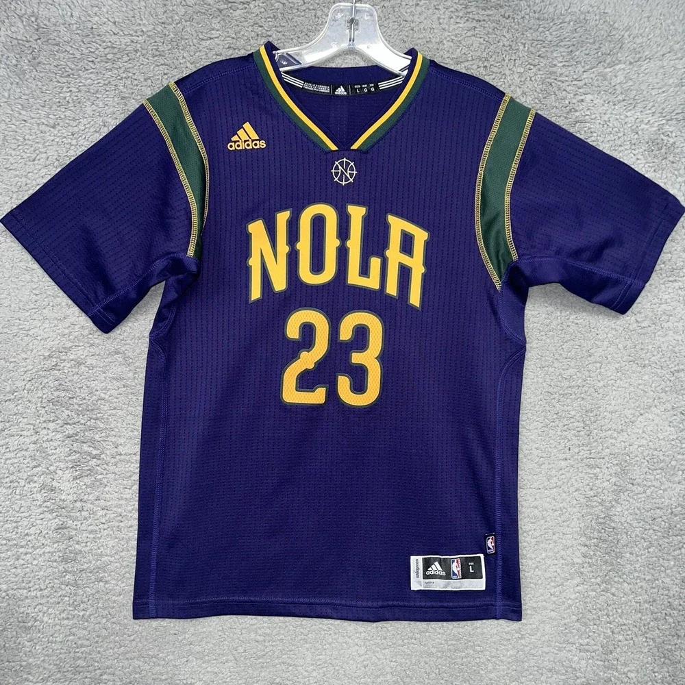 adidas Anthony Davis New Orleans Pelicans Jersey Youth Sz L 14-16 Mardi Gras Tee